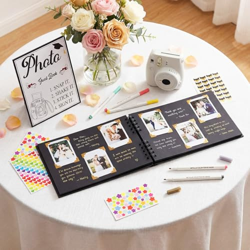 Eaasty 2026 Graduation Guest Book Set for Instant Photos, 11.6 x 8.3 Inch Scrapbook Album with Wooden Sign, Metallic Markers & Corner Stickers, 80 Pages DIY Grad Party Decorations(Black)