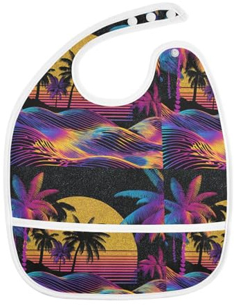 foixnub Baby Bibs for Boys Girls Golden Sun Palm Trees Black Newborn Drooling Bibs for Feeding Teething Adjustable 5pack