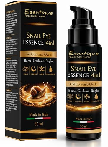 4-i-1 ögonkonturgel med snigel, trippelhyaluronsyra, niacinamid och peptider – mot mörka ringar och påsar – fuktgivande och lysande – 30 ml – tillverkad i Italien – Esentique Snail Eye Essence