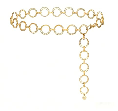 Cinturón Cadena Mujer Dorado 4 Filas, Ajustable Cadera Metal Moda