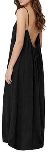 Xiaoliny Vestito da Donna con Schiena Scoperta Casual Maxi Vestiti con Spalline Sottili Estivo Elegante Vestito Lungo Senza Maniche Leggeri Boho Chic Vestiti da Spiaggia Abito Oversize per Vacanze