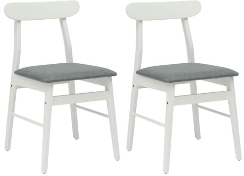 Basinlix Matrumsstol, 2 stycken, vitt och grått, massivt gummiträ med klädsel, köksstol, skålstol med armstöd, stabil ram för matsal, vardagsrum, restaurang och café