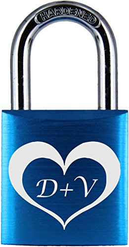 ♥ LoveGoals Liebesschloss mit Gravur | individuell graviert | Geschenk für Paare & Verliebte | hochwertige Geschenkverpackung | Schloss + 2 Schlüsseln | Oberfläche eloxiert | Motiv M024 | (blau))