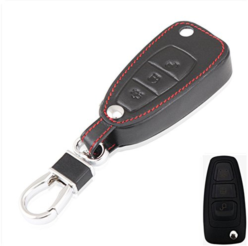 Happyit Echtes Leder-Auto Falten Schlüsselabdeckungs-Fall für Ford Focus 3 MK3 MK4 Ranger Kuga Ecosport Rand Mondeo Titanium mit Schlüsselanhänger