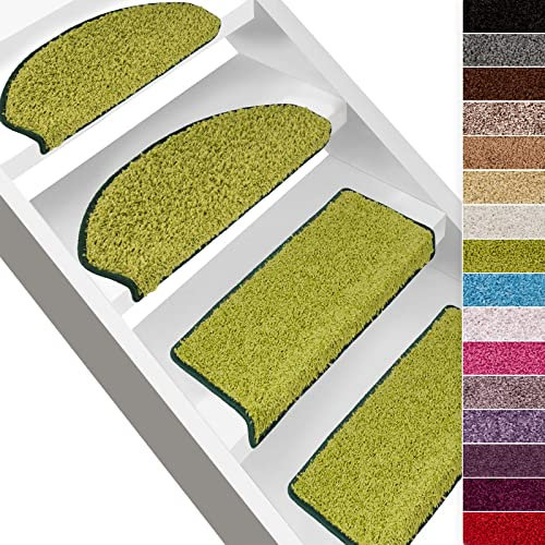 casa pura Barcelona Stair Treads Rectangular High Pile Stair Mats - Green, 65 x 23.5 cm