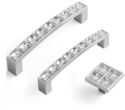voleseni Maniglie per cassetti in Vetro Diamantato, Chiaro Strass Cristallo Mobiletto Tirare Maniglie Manopole per Comò Mobiletto Armadio Cucina (128mm)