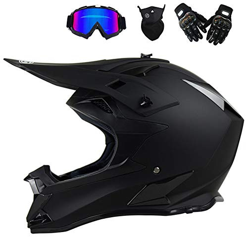 Motocross Helm mit Brille Handschuhe Maske, Motorrad Crosshelm Herren Fullface Helm MTB Pro Cross Helm Motorradhelm Downhill Bike Mountainbike BMX Off Road ATV Cross-Country, Schwarz Matt,M