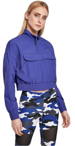 Urban Classics Dam, cropped crinkle nylon pull over jacka windbreaker, Blåvirlande, S