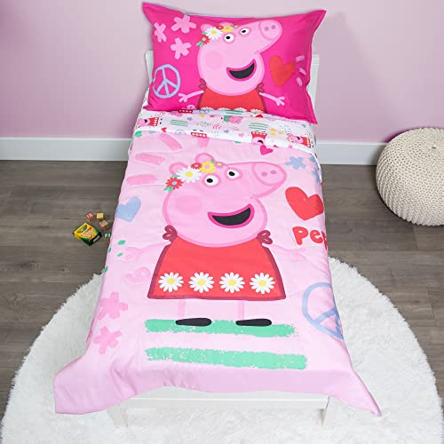 Peppa Pig - Be Nice & Kind - Set di biancheria da letto per bambini, 4 pezzi, rosa