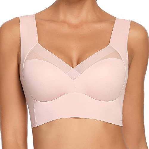 WOWENY Sleep Bra Wireless Bras for Women Bralette Crop Top Comfort Bra Tops Full Coverage Thin Soft Bras Bustier Pink L