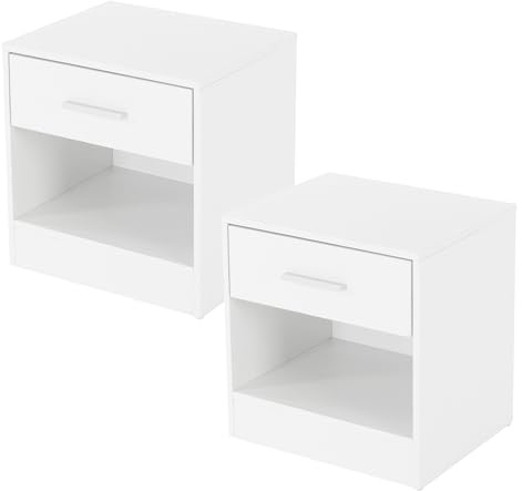 ML-Design Nachttisch 2er Set mit einer Schublade und offenem Fach, Weiß, aus Holz, Alu Griff, 36,5x38,5x30cm, Nachtschrank Nachtkommode Nachtkonsole Beistelltisch, passend zu jedem Bett & Schlafzimmer