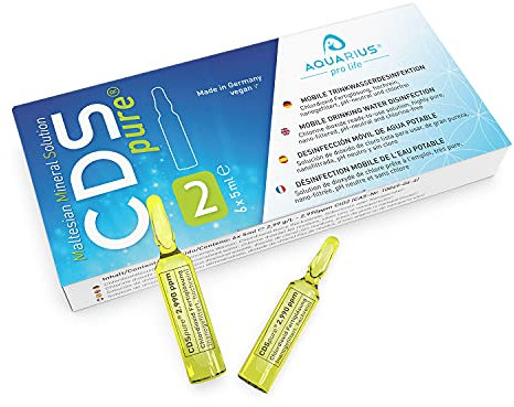 AQUARIUS pro life ® - CDSpure 6x5ml I nano-gefilterte Chlordioxid-Fertiglösung (0,299%) in Klarglas Ampullen I 5 Jahre ungekühlt haltbar I 2990ppm I CDL Tropfen I Premium CDS I Das Original