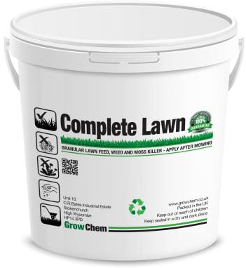 Grow Chem Complete Lawn Fertiliser (2.5Kg Bucket) Lawn Feed, Weed & Moss Killer - (Treats 78m Sq) Stronger Turf & Greener Grass - All in One Lawn Treatment with Iron, Dicamba & Mecoprop-P