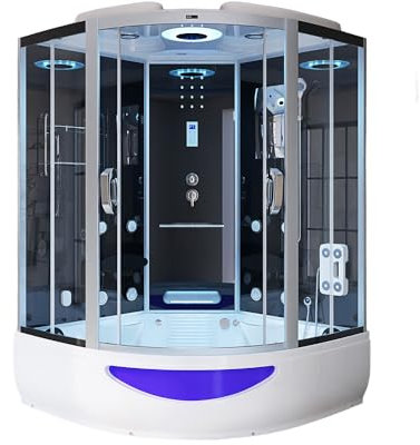 Home Deluxe - Dampfdusche EXCLUSIVE - Schwarz, Maße: 150 x 150 x 220 cm - inkl. Radio, Regendusche und komplettem Zubehör I Dampfsauna, Badewanne, Whirlpool, Dusche