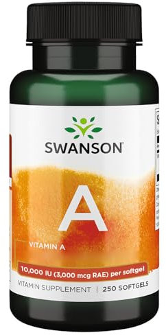 Swanson, Vitamin A 10.000IU (3.000mcg), con Olio di Fegato di Merluzzo, 250 Softgels, Altamente Dosato, Testato in Laboratorio, Senza Soia, Senza Glutine, non OGM