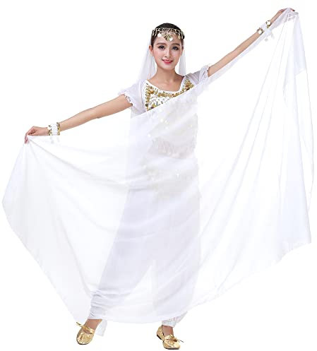 ZLTdream Damen indischer Bauchtanz-Schal Schleier 2,2 x 1,2 m für Halloween-Raven-Kostüm, Chiffon, Weiß, Einheitsgröße