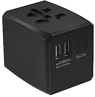 Adattatore da viaggio universale, spina da viaggio internazionale con 4 porte USB, caricatore da viaggio mondiale per US/UK/EU/AU, convertitore da spina all-in-one per 150 paesi (tipo C/G/A/I), nero