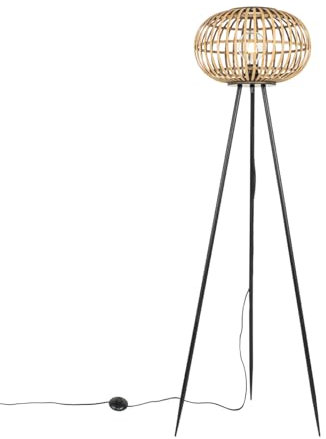 QAZQA Oriental Lámpara de pie oriental trípode bambú - Amira Bambú/Acero Redonda Adecuado para LED Max. 1 x 40 Watt
