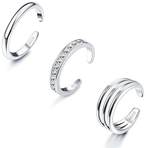 Sllaiss Sterling silver tåringar för kvinnor 3 st Cubic Zirconia tåringar set vitt guld band tåringar justerbara öppna tåringar sommar fot smycken, Metall, Ingen ädelsten