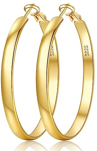 EXGOX Creolen Silber 925 für Damen 5mm Breite Groß Hypoallergene 14K Vergoldete Ohrringe Gold 30/40/50/60/70mm