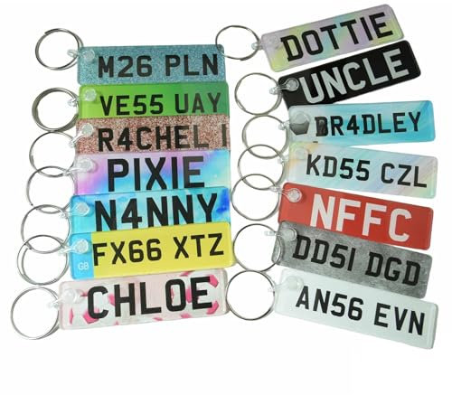 Pixie's Gifts Custom License Plate Keychain 8cm - Personalised Number Plate Keychain - Mini Number Plate Key Ring - Gift for New Car & Just Passed Milestones (Yellow)