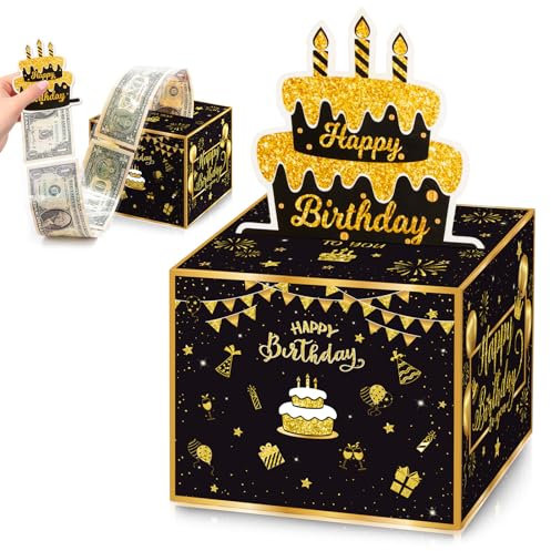 BOFUNX Geldgeschenk Box Geburtstag mit 30 Selbstklebende Klarsichtbeutel Geschenkverpackung Geschenkbox Geburtstag Geldgeschenk Box für Kinder Erwachsene