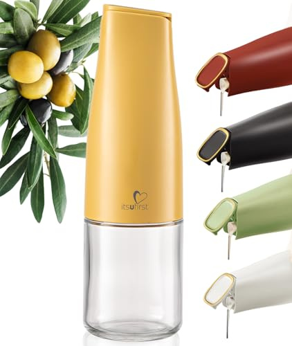 itsufirst® Olive Oil Dispenser Bottle 500ml (Pack Of 1), Auto Flip, Non Drip, Leak Proof, Glass Oil Bottles For Kitchen, Vinegar Drizzler for Cooking, oil Pourer, Pack Of 1, Sunshine (Yellow)