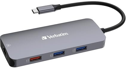 Verbatim USB C Hub 9-in-1, Multiport Adapter USB-C auf HDMI, RJ45, USBA-A und USB-C, mit SD Kartenleser, für Mac, MacBook Pro/Air, iPad Pro, Thinkpad, Windows Computer, Laptop und Co
