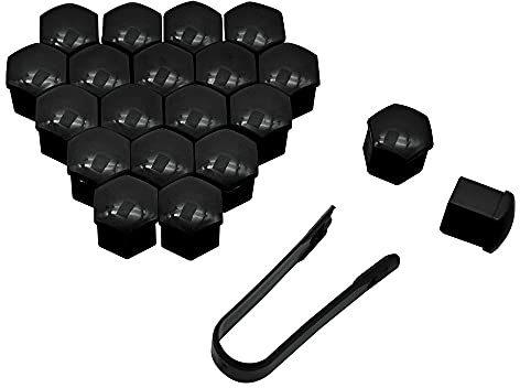 Schraubenabdeckung Auto Radkappen,Ersatz 20 stücke autodekoration auto anti-rost auto dekoration anti-rost auto nabe schraube abdeckung 17 19 21mm außen dekoration (Color : Black, Size : 19mm)