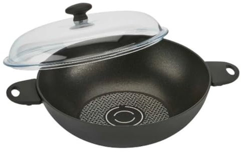 Betty Bossi Wok - Pfanne mit Glas-Deckel, 32cm (25591) Wokpfanne Induktion Aluminium Antihaft-Beschichtung Pfanne Bratpfanne für alle Herdarten geeignet
