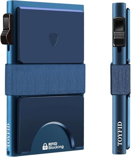 TOYFID Smal plånbok för män, metall, korthållare, minimalistisk pop-up, herrplånbok, RFID-blockerande, visitkort, med bakplatta och kontantband för snabb kortåtkomst