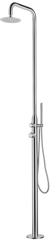 POOL Total IDEAL Eichenwald Gartendusche JUIST - Kalt- und Warmwasserdusche aus V4A Edelstahl - Regenduschkopf Ø 200 mm & Handbrause - Einhebelmischer - Inkl. Montagebox & Befestigungsmaterial