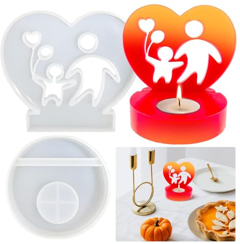 Tuxuzal Silikonform Gießform Kerzenhalter Teelichthalter Runde Teelichter Gießform Silikon Kerzenständer Epoxidharz Form Herz Kerzenhalter Gipsform Herz Deko Geschenke für Mama und Papa