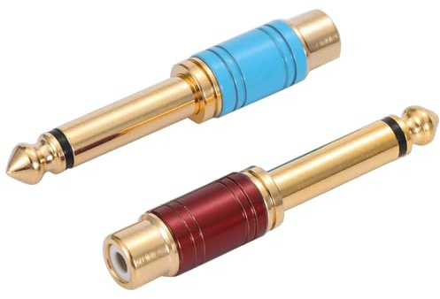 Greluma 2 pz adattatore audio maschio da 6,35mm a femmina RCA,connettore mono TS da 1/4 a RCA,placcato in oro (rosso e blu)