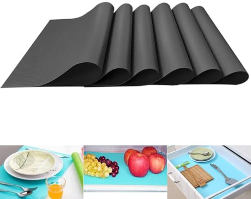 Friendjia 6 Stück Kühlschrankmatte, Kühlschrankeinlage, Schubladeneinlage, Wasserdicht, Rutschfest, Schmutzabweisend und Antibakteriell, Schneidbar und Waschbar(Schwarz)