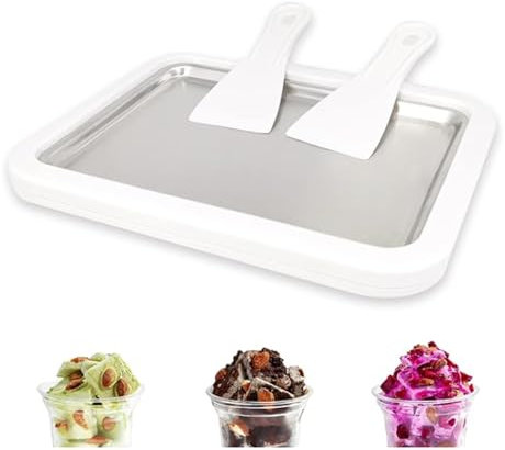 Aiyraa Ice Cream Roller Maker Pan, Rolled Ice Cream Maker, DIY Ice Cream Roller Pan with 2 Scrapers, Icecream Maker Machine for Home, Manual Operation for Sorbet, Frozen Yogurt, Gelato(White)