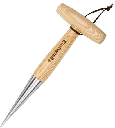 Eadwiella Stainless Steel Hand Dibber Garden Tool, with Ergonomic T-shaped Wooden Handle, Bulb Planter, bulb planter tool, for Planting Seeds & Bulbs