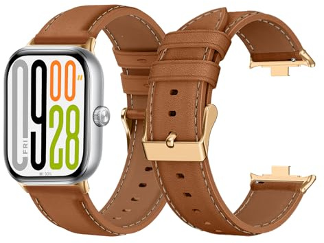 LanQii Läderarmband kompatibelt med Xiaomi Redmi Watch 5/Xiaomi Redmi Watch 4, klockarmband, för män, kvinnor, mjukt läder, ersättningsarmband för Xiaomi Redmi Watch 5/Xiaomi Redmi Watch 4 – brunt