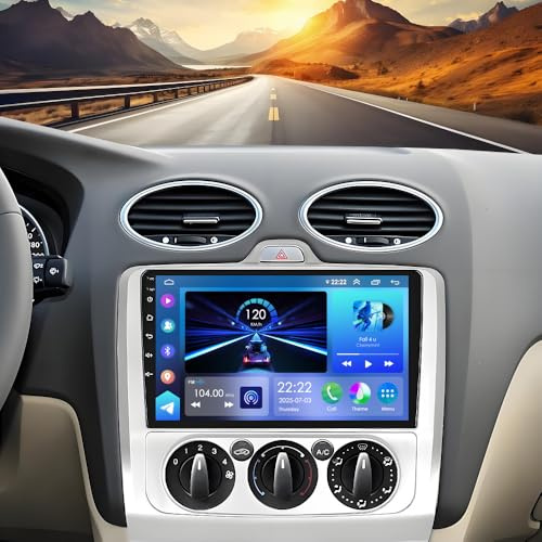 4+64G Android 13 Car Stereo for Ford Focus Mk2 2004-2011 w/Wireless Carplay & Android Auto Car Stereo Radio GPS Navi Head Unit 9Inch In-Dash Car Player w/Rear Camera SWC Split Screen WIFI FM/RDS Mic