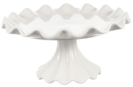 Garneck Soporte Para Pasteles Redondo De Cerámica 24 Cm Pedestal Estable Borde Ondulado Para Exhibición y Decoración Fiestas Repasos Postres