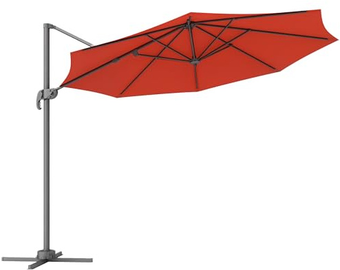 Outsunny 3 x 3(m) Cantilever Parasol with Cross Base, Garden Umbrella with 360° Rotation, Crank Handle and Tilt for Outdoor, Patio, Orange