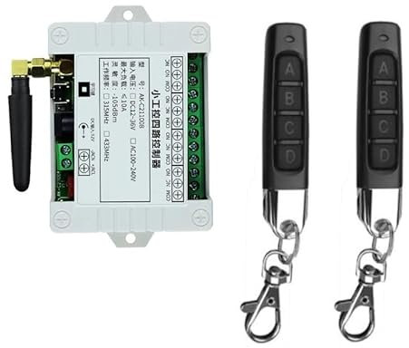 Smart Multiple AC 110v 220v 10a 433mhz 4ch Relé inalámbrico 4 canales RF mando a distancia interruptor receptor + 2 transmisores