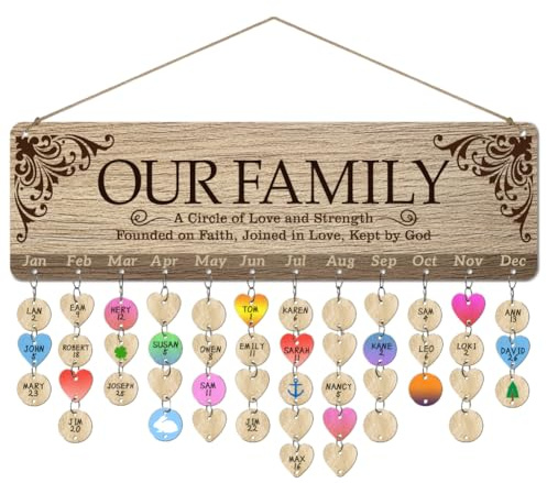 arricraft 1 ensemble de plaque de calendrier de rappel d'anniversaire en bois avec 100 étiquettes sur le mur de notre calendrier anniversaire de fête de famille pour la décoration de fête de famille