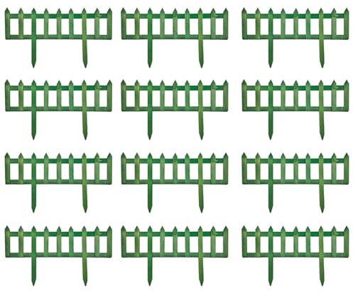 Tradineur Lot de 12 clôtures en bois décoratives pour jardin, bordure de pelouse, plantes, fleurs, décoration d'extérieur (vert, 60 x 34 cm)