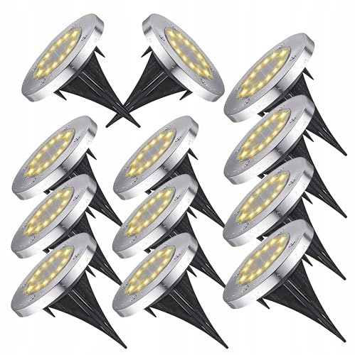 Solar Bodenleuchte, 12 LED, Satz 12, Solar Gartenleuchten für Außen IP44 Wasserdicht, Solarleuchte für Garten Außenleuchte außen, für Garten, Rasen, Gehweg, Auffahrt, Dämmerungssensor, Silberfar (12)