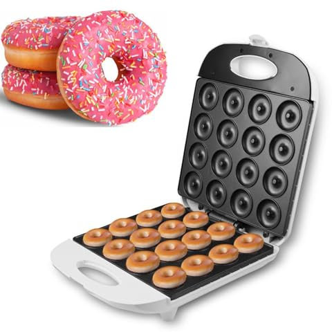 PPLDABNK Mini Macchina per Ciambelle da 1400 W - per 16 Mini Ciambelle con Rivestimento Antiaderente E Spie Luminose, Supporta Il Riscaldamento Bifacciale, Adatta per Colazione, Snack E Dessert,White