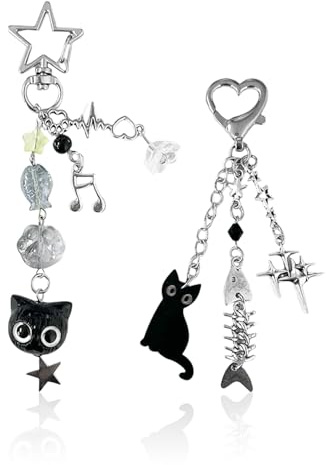 2 Lindos Anillos De Llave, Anillos De Llave, Llave De Llave De Gato Negro Graciosos, Coles De Gatos Negros, Regalos para Amantes De Los Gatos.