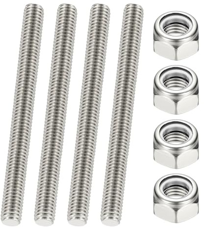 PATIKIL 80mm Lange Gewindestange 3/8-16 UNC mit Sechskantmuttern 4 Stück | Edelstahl Gewindestab Lang Metallstange mit Gewinde für Montage Befestigung Möbel Treppe Geräte Zäune