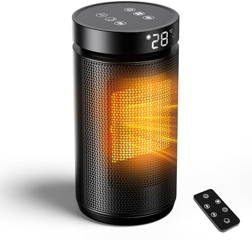 Calefactor Electrico Termoventilador con 3 Modo y Temperatura Ajustable, 1-12H Minuterio, Protección Térmica，Protección de Apagado Automático por Caída, ángulo Giratorio