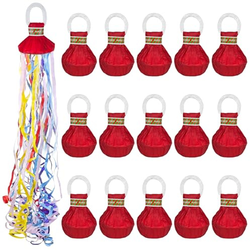 YUUTIAL 15 Stück Handwerfende Wurf Luftschlangen Kanone, Rot Konfetti Bombe Kanone Neujahr Bänder für Party im Freien Hochzeiten Weihnachten Abschlussfeier Geburtstag